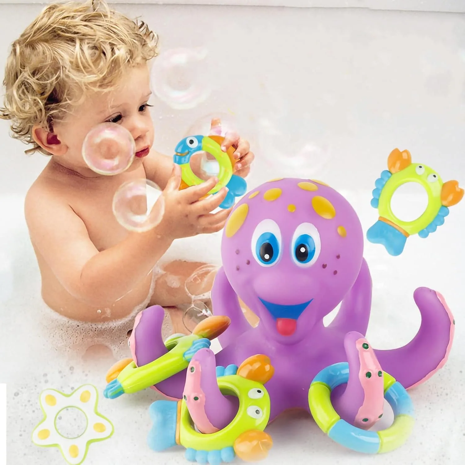Pulpo flotante de baño para niños - Juguete interactivo con anillos - imagen 5