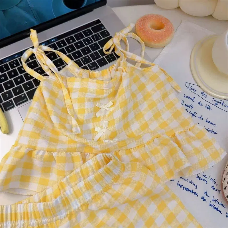 Conjunto verano niña tirantes lazo falda cuadros princesa traje dulce - imagen 3