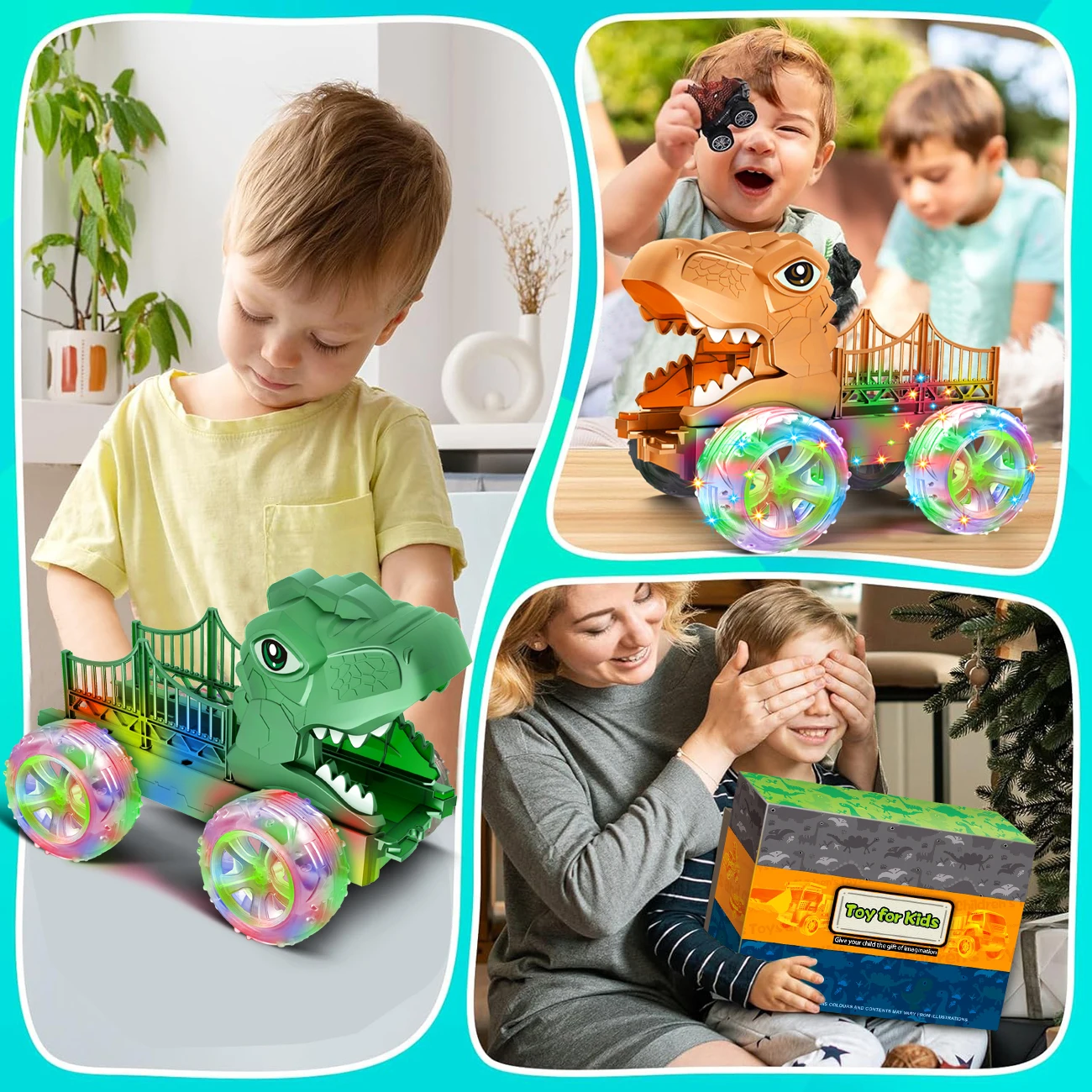 Camión T-Rex dinosaurios con figuras para niños, juego de transporte - imagen 4
