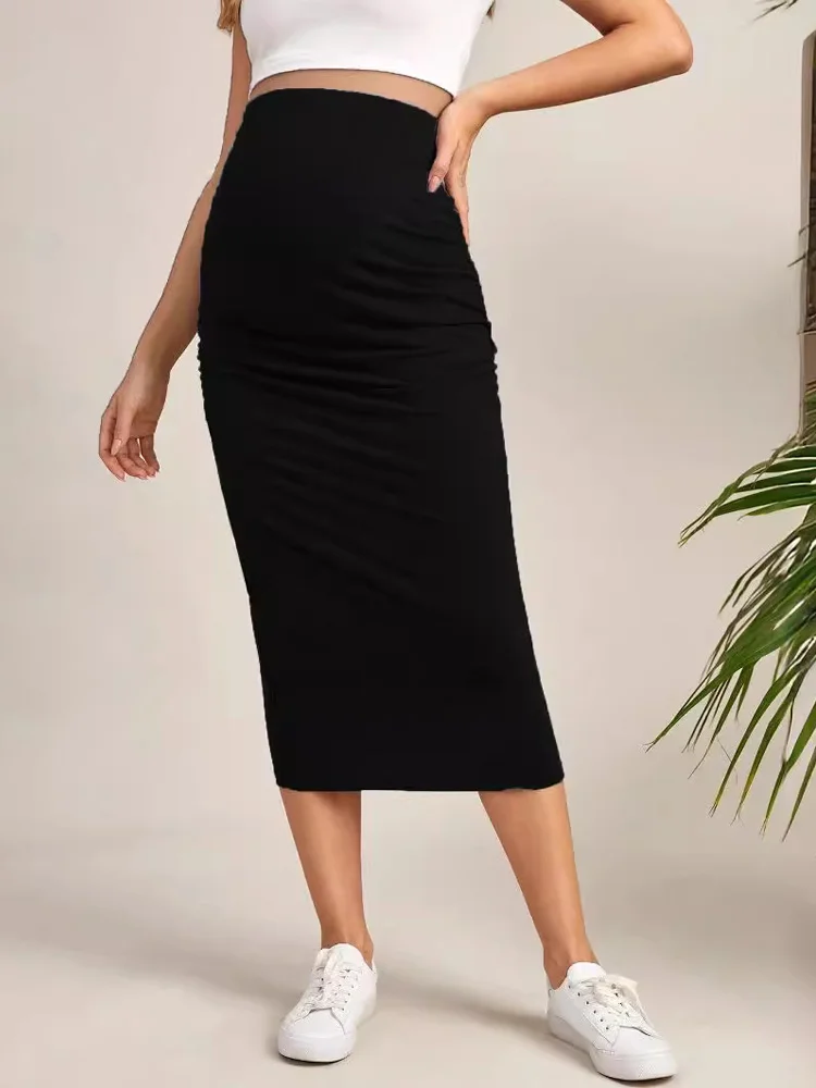 Falda premamá negra de cintura alta elástica, suave y elegante - imagen 3