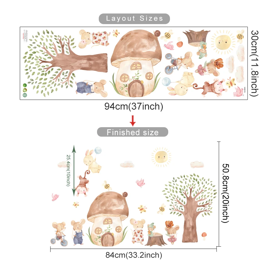 Mural completo con varios animales en habitación infantil