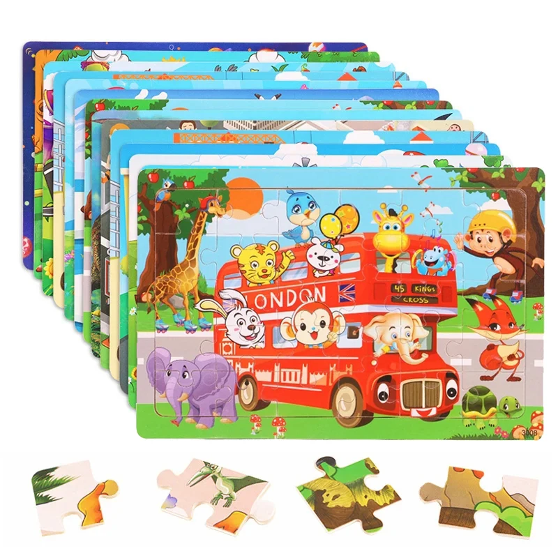 Puzle Montessori de madera 3D con animales para bebés