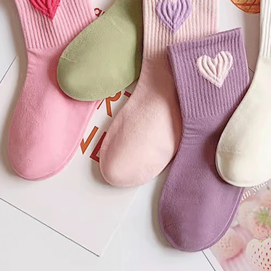 Calcetines altos de media pantorrilla para niñas con corazón - imagen 4
