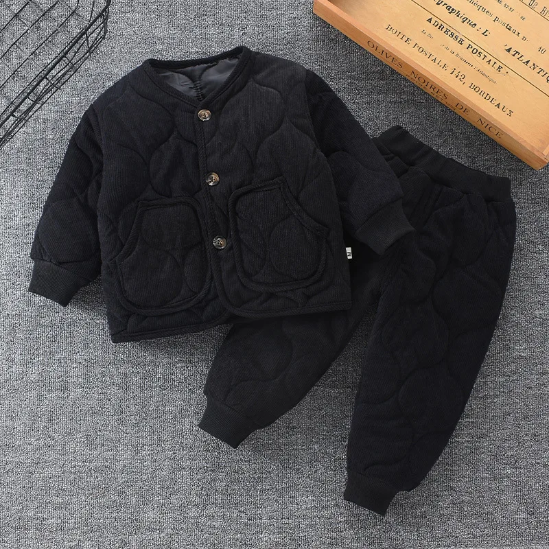 Conjunto infantil de algodón grueso para invierno con botones - imagen 2