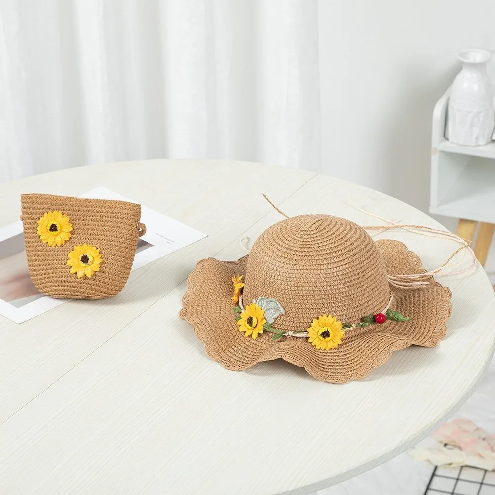 Sombrero infantil de paja con ala ancha girasol y protección solar - imagen 4