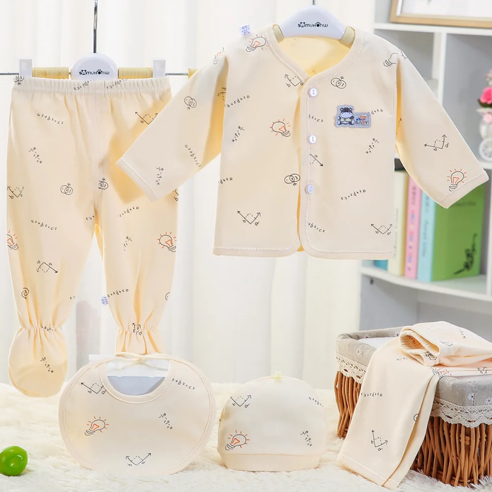 Conjunto recién nacido algodón con dibujos animados, tops y pantalones suaves - imagen 2