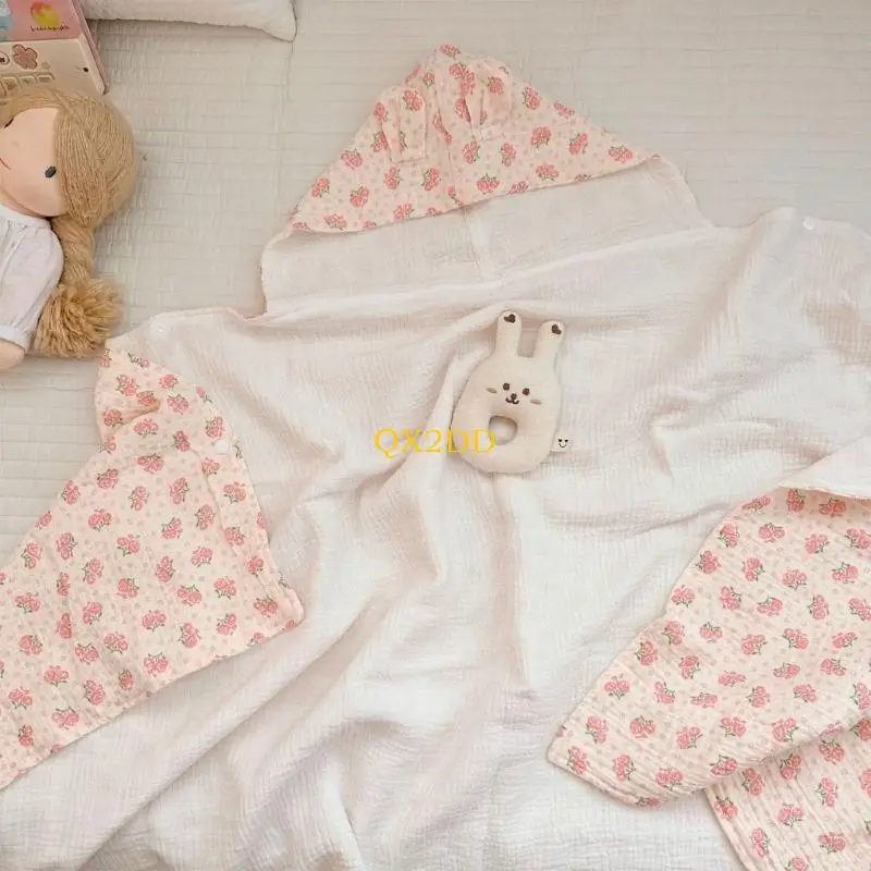QX2D Toalla bebé con capucha poncho infantil absorbente de algodón - imagen 3