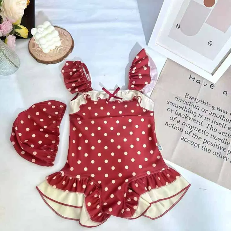 Traje de baño infantil una pieza con lunares para niña elegante - imagen 5