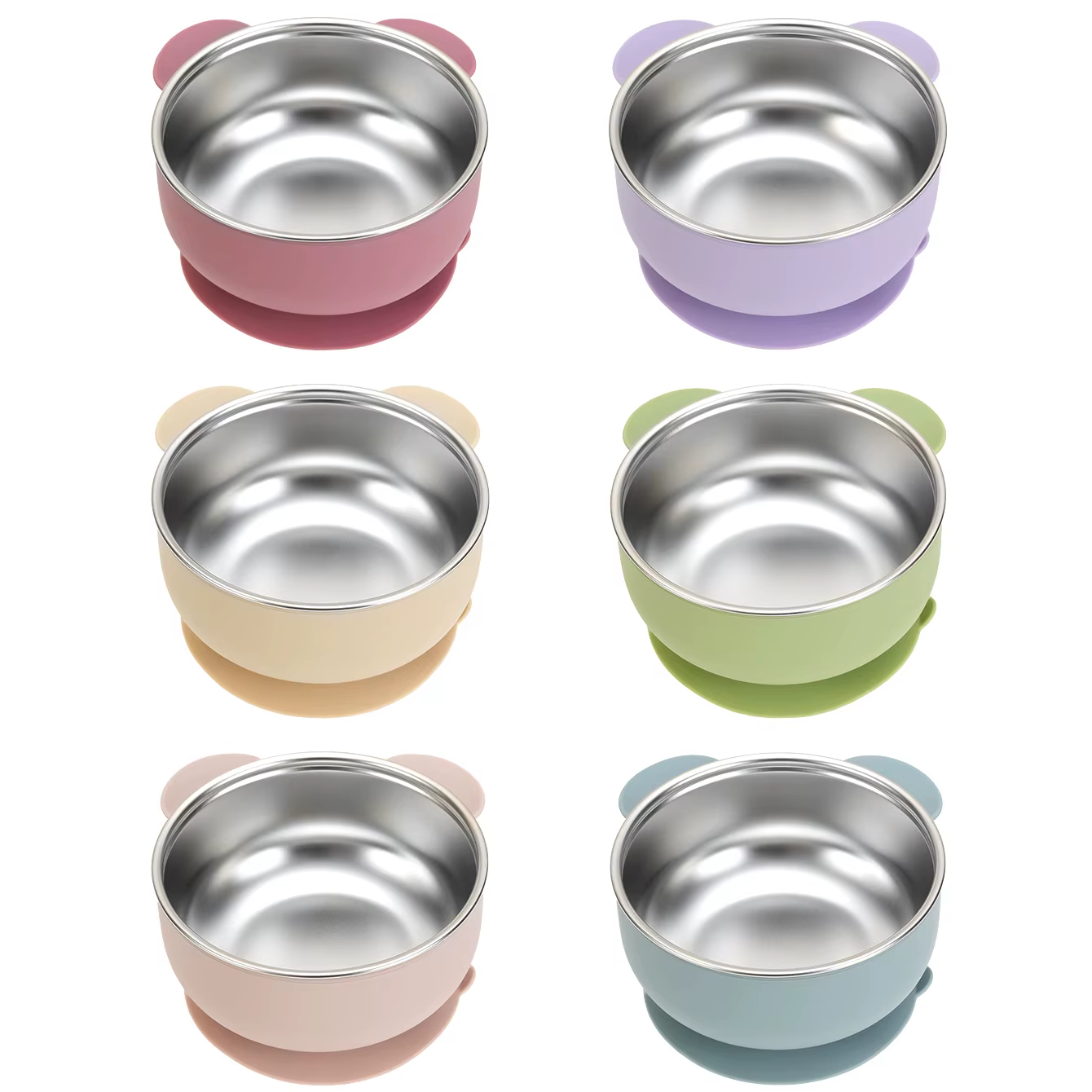 Plato de silicona y acero inoxidable para bebé – Autoalimentación