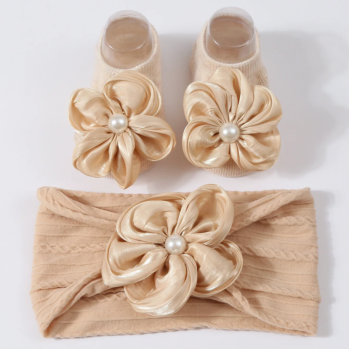 Diadema floral con calcetines de algodón para bebé recién nacido - imagen 5