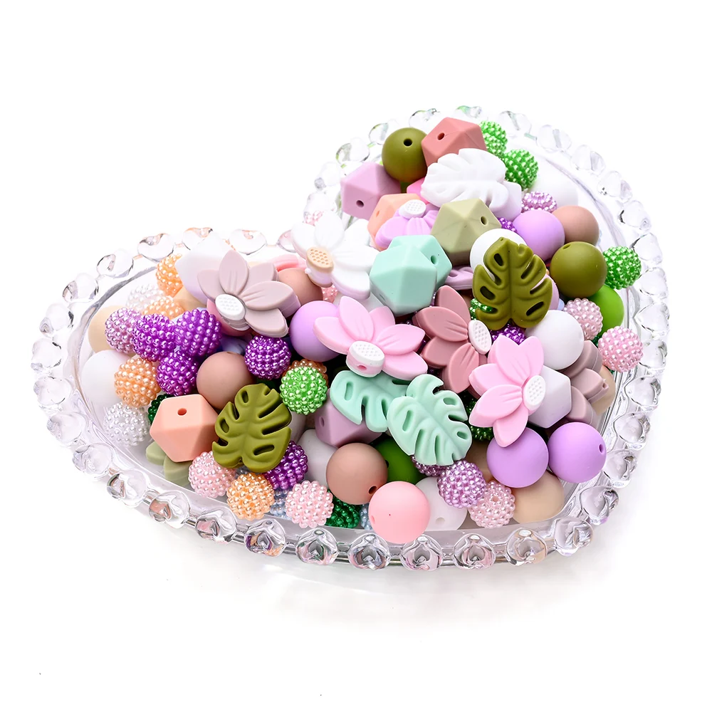 Cadena de chupete en silicona con cuentas florales para bebé