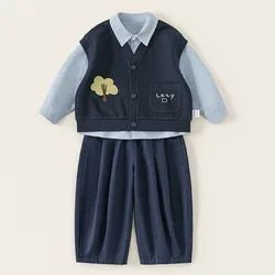 Conjunto de otoño para bebé a cuadros: camiseta, chaleco y pantalón