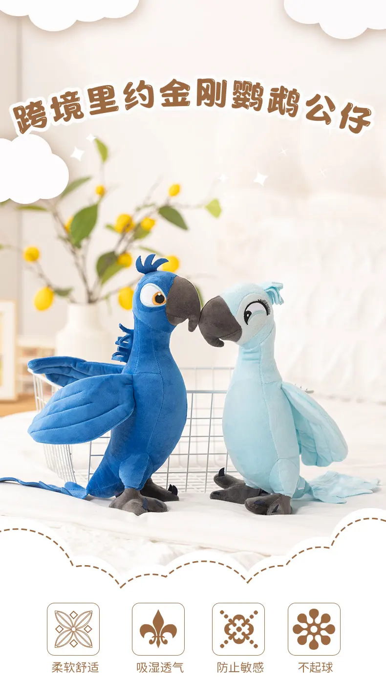 Peluche de loro azul realista, suave y esponjoso