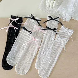 Calcetines de verano para niñas con flores y lazos de encaje