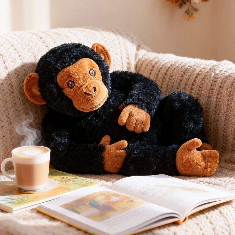 Peluche orangután negro grande con almohada para abrazos - imagen 4