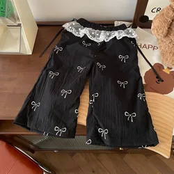 Pantalones de encaje sueltos con lazo infantil unisex