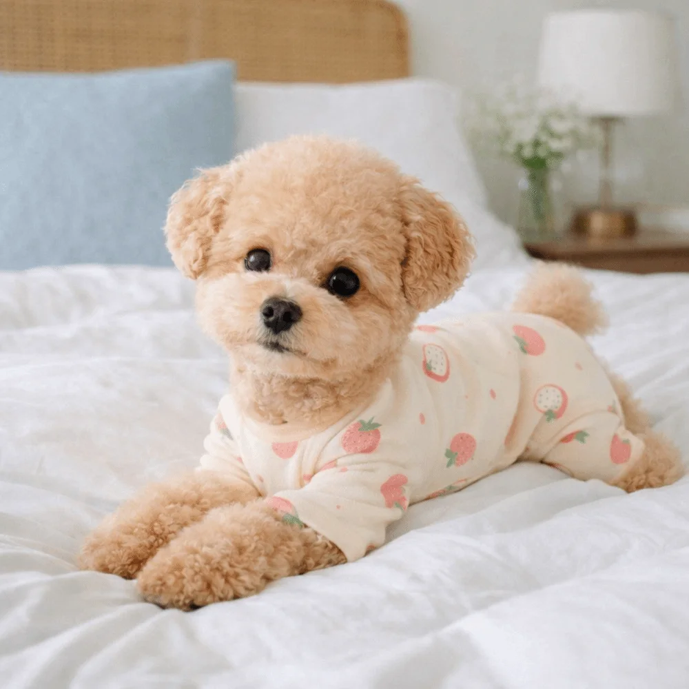 Pijama para perro cálido con dibujos animados y protección abdominal