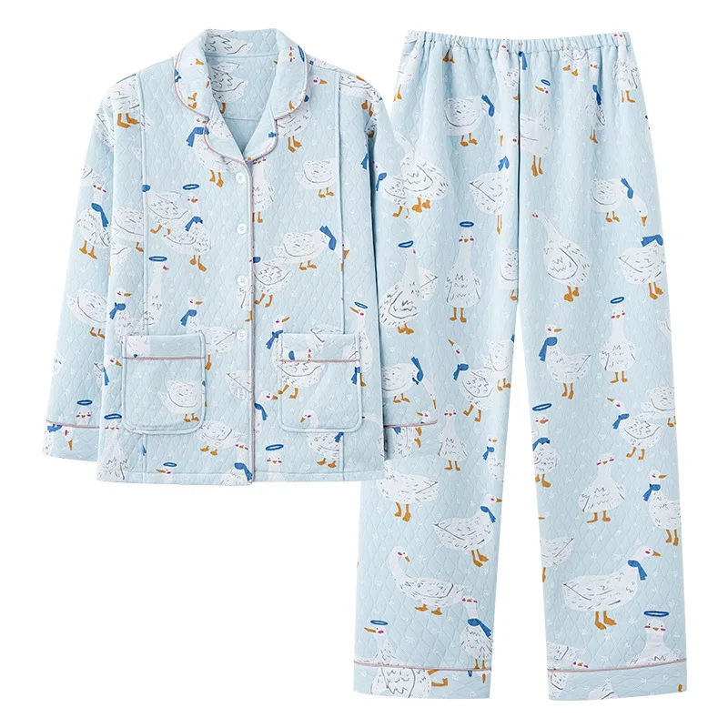 Pijama de lactancia invernal cálido de algodón grueso para mujer - imagen 5