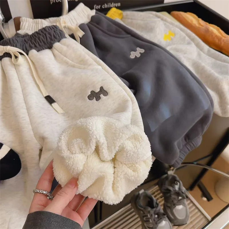 Pantalones lana de cordero para niños invierno con puños - imagen 3