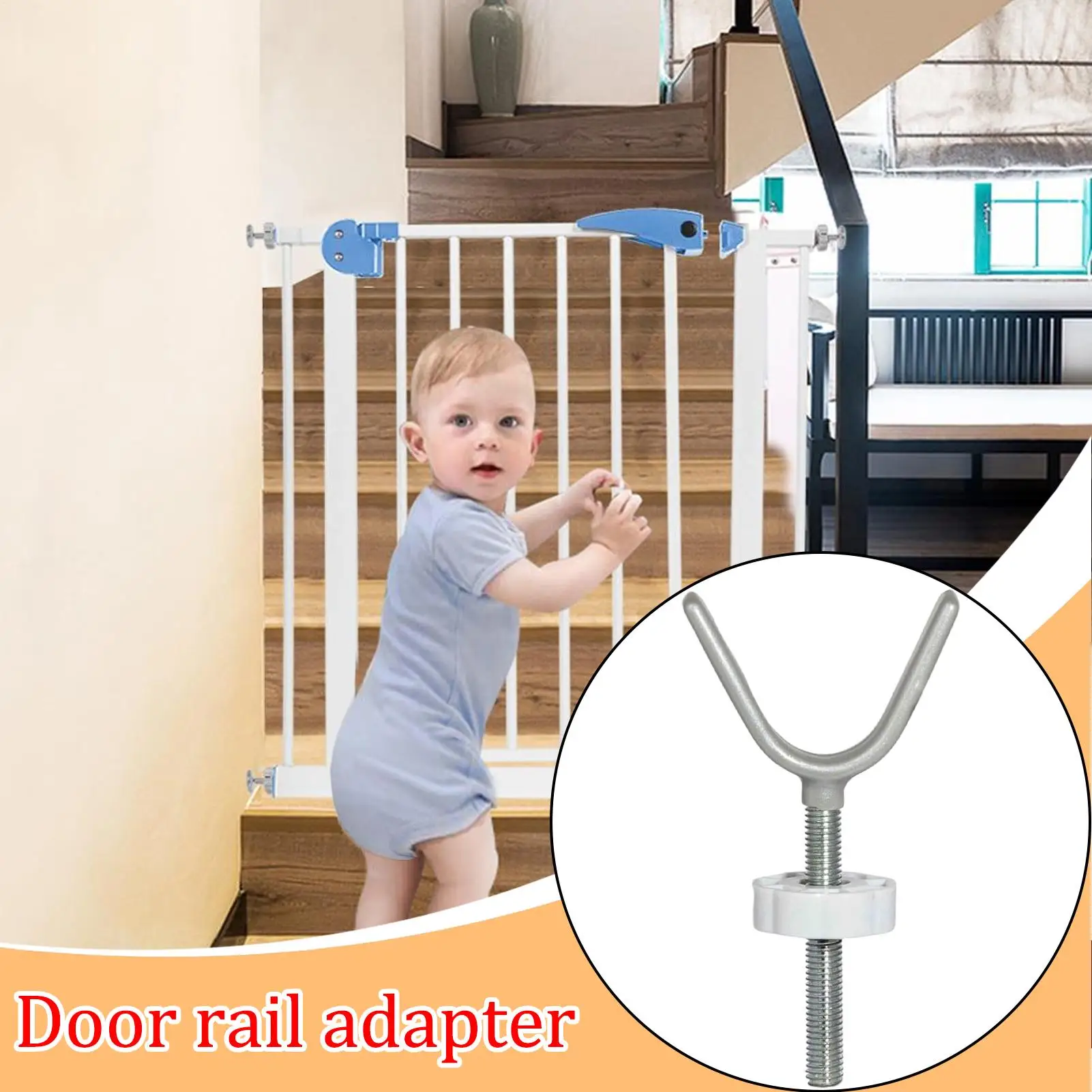 Adaptador de barandilla para puerta de bebé visto desde varios ángulos