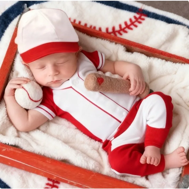 Conjunto traje béisbol para recién nacido con gorra, sesión fotográfica