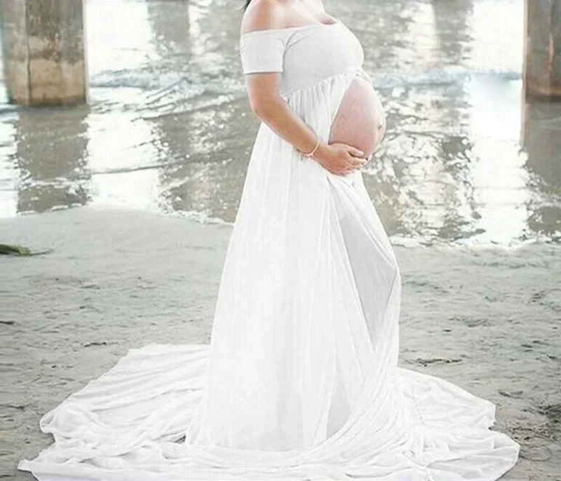 Vestido para sesión de fotos de embarazo con hombros descubiertos - imagen 2