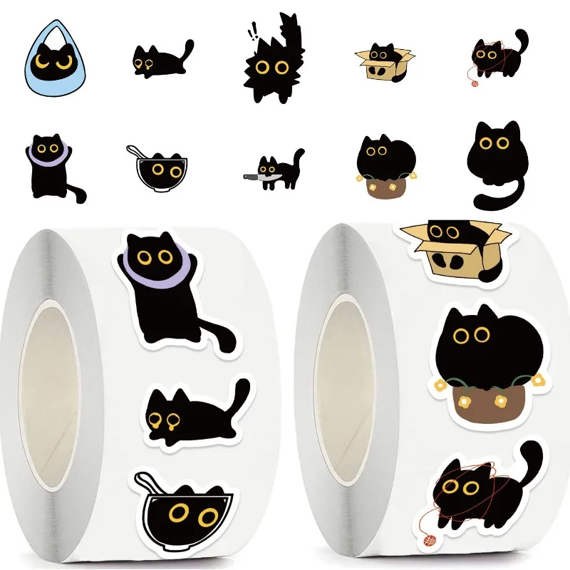 Pegatinas adhesivas de gato negro para diario, móvil y monopatín