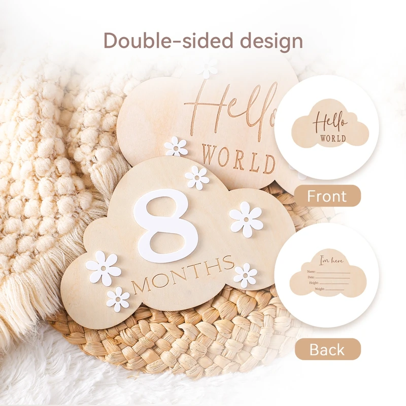 Tarjetas de madera con forma de nube para fotos de bebé - imagen 2