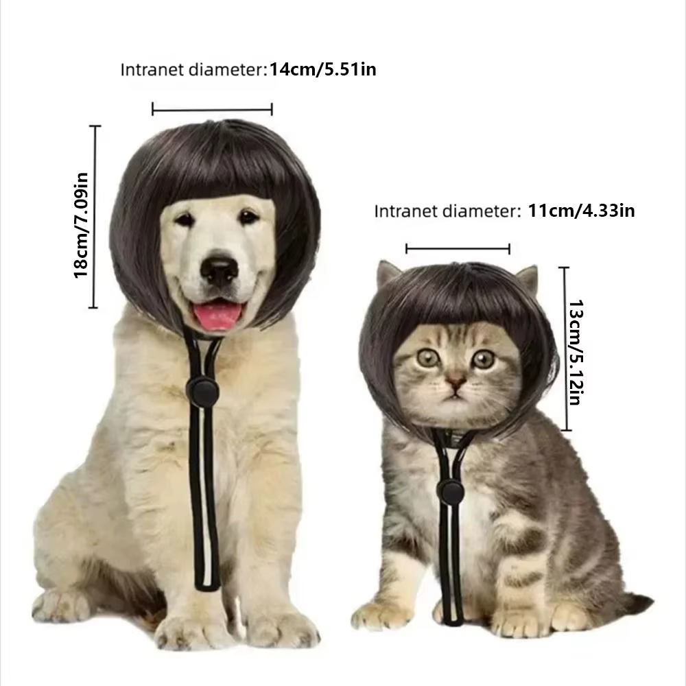 Peluca ajustable sintética para mascotas con orejas a la vista - imagen 3