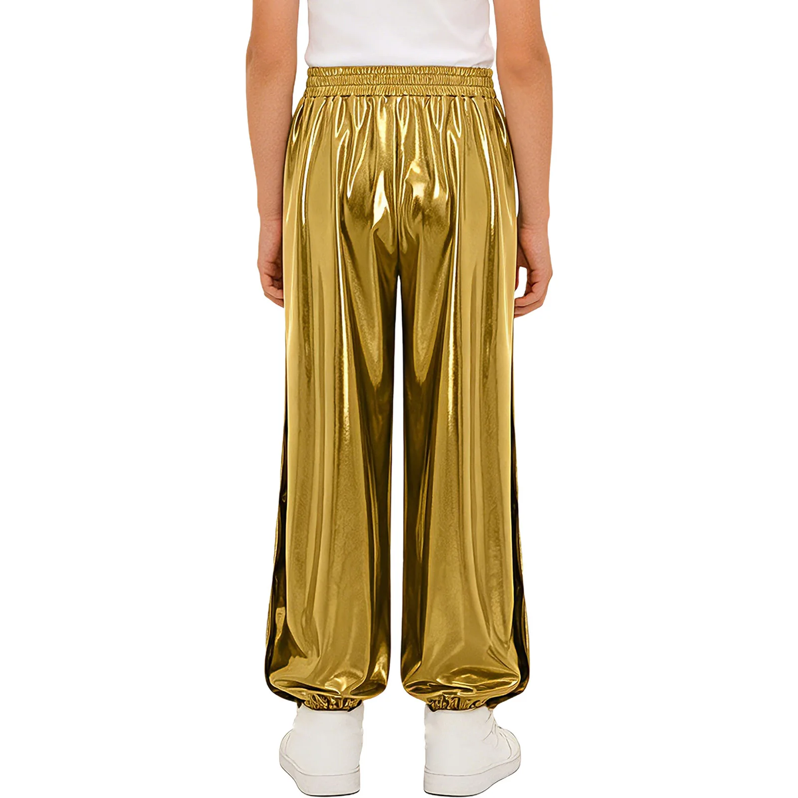 Pantalones metálicos niños con botones a presión y cintura elástica - imagen 3
