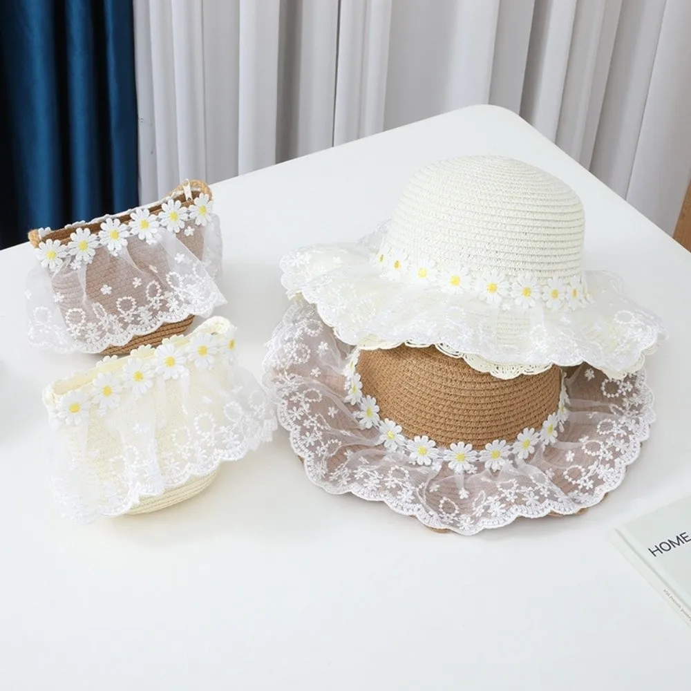 Sombrero de paja infantil ala ancha con protección solar y margaritas - imagen 5