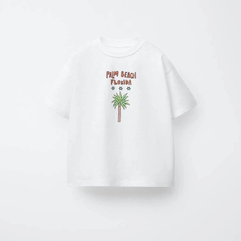 Camiseta de verano infantil de algodón con estampado reversible/doble cara