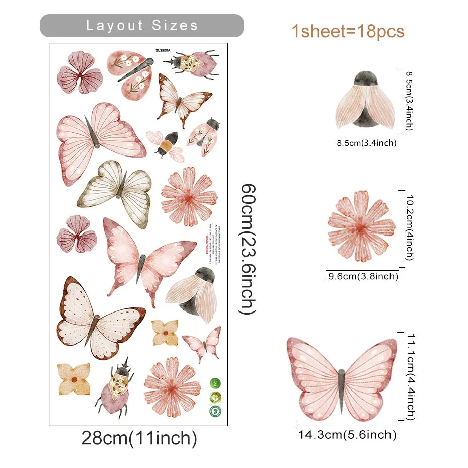 Composición decorativa infantil con motivos de abeja y mariposa
