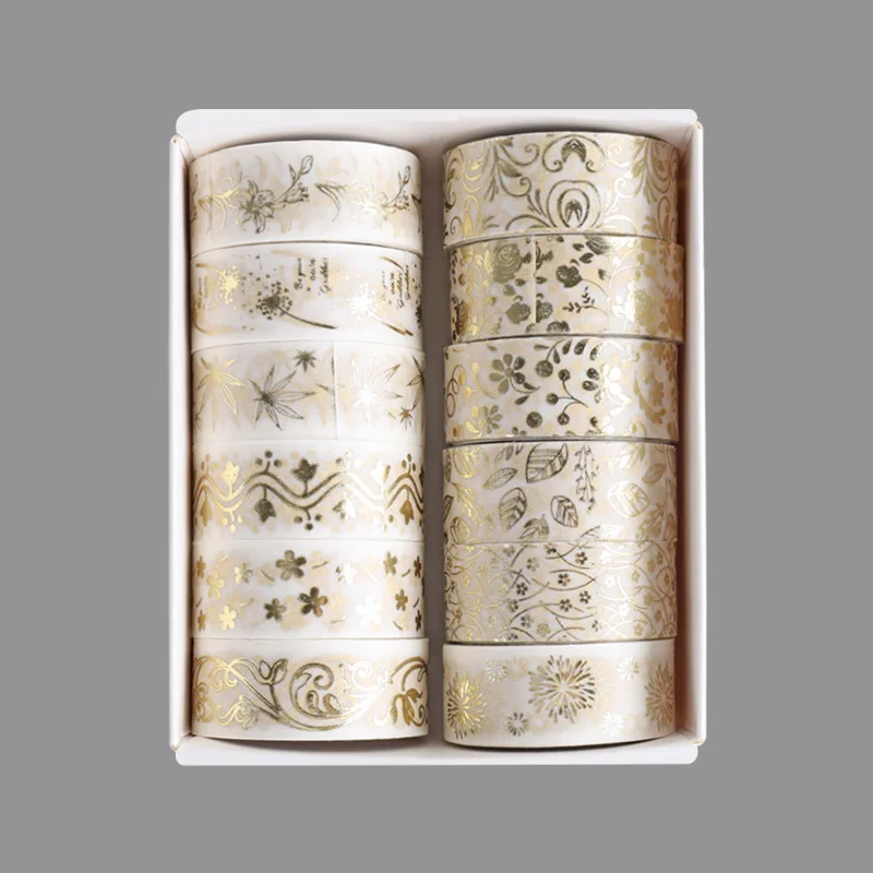Cinta washi flores y plantas doradas con lámina decorativa - imagen 3