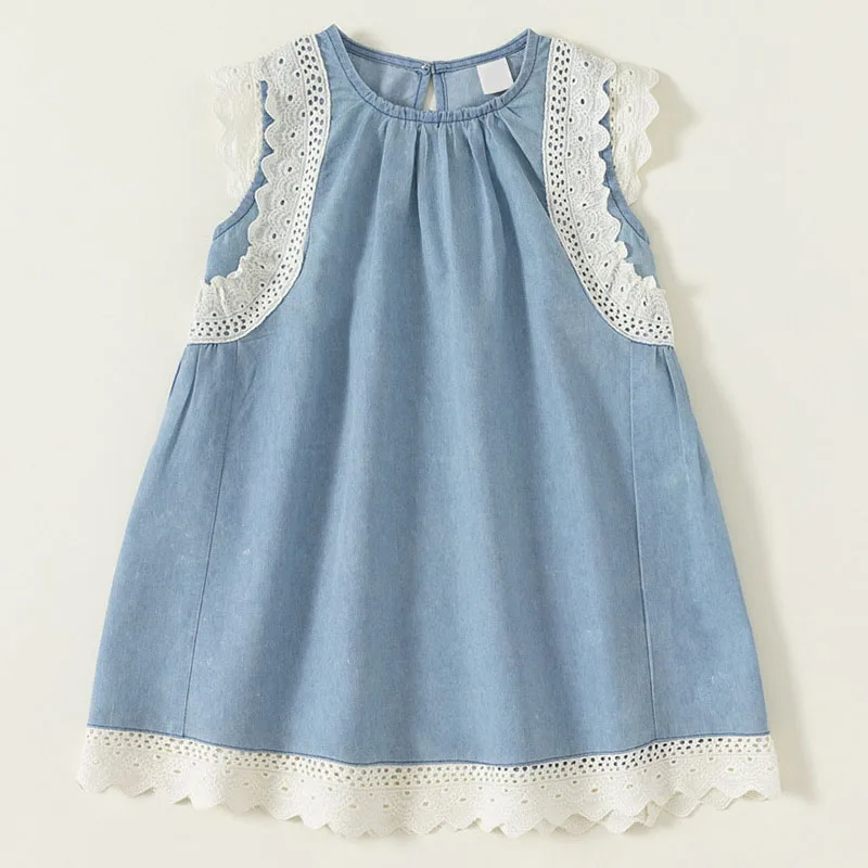 Vestido de niña sin mangas con encaje y falda vaquera de verano