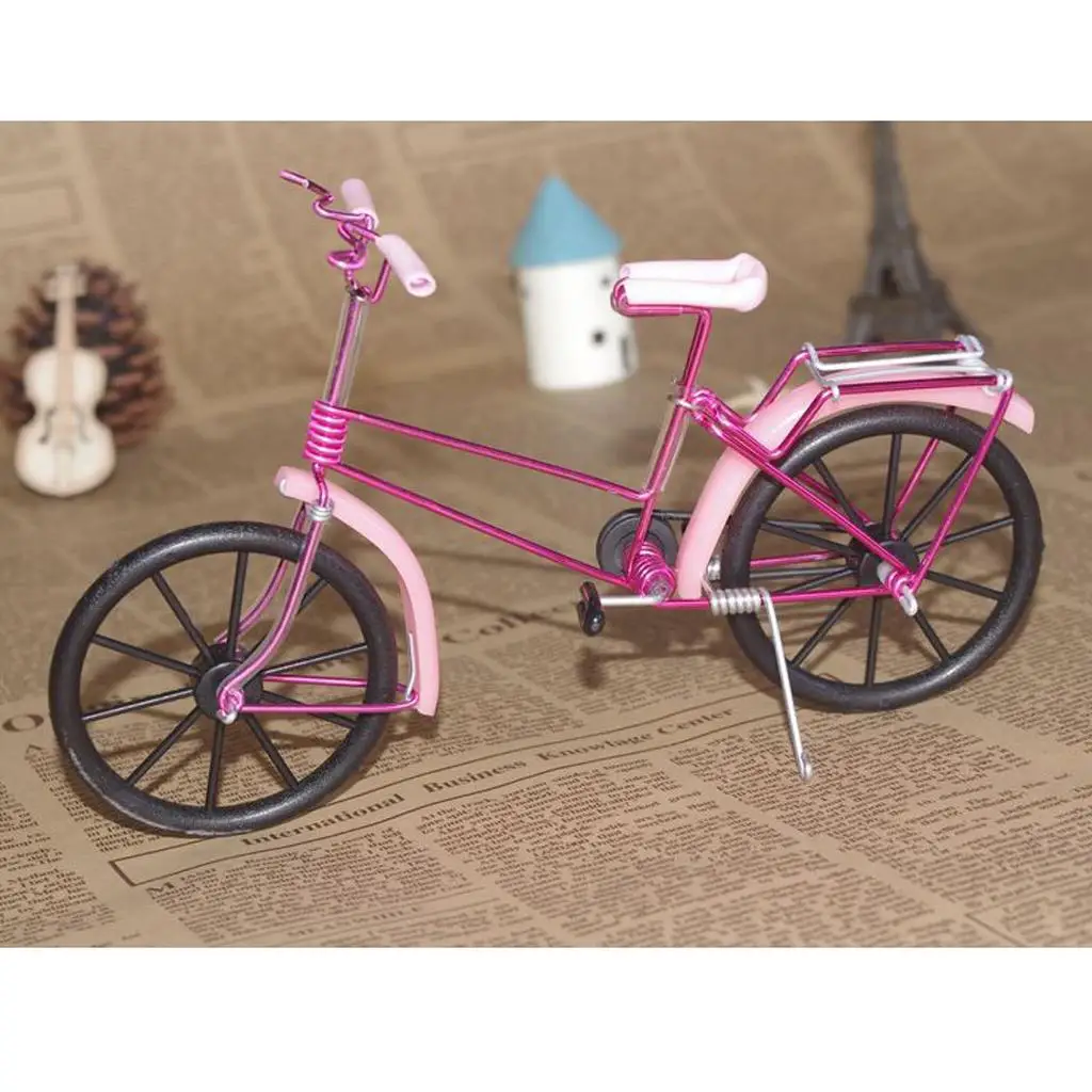 Bicicleta decorativa de metal fundido a presión rosa para escritorio - imagen 4