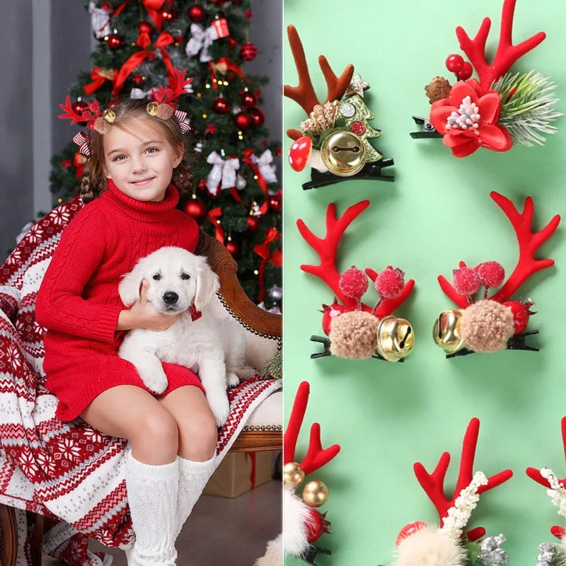 Horquillas navideñas con astas de reno para niñas – pinza cabello - imagen 2