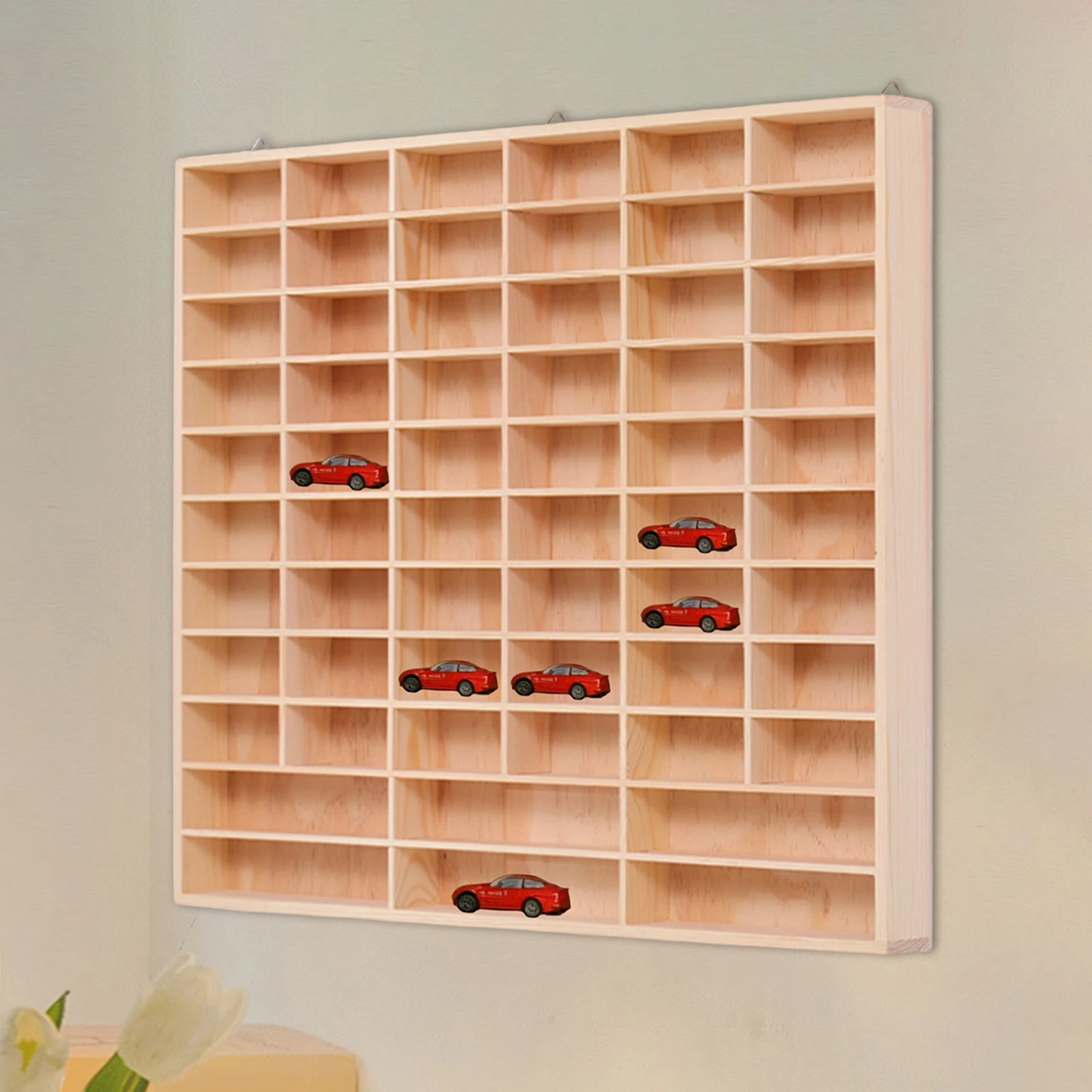 Vitrina de coches de juguete de madera con puerta antipolvo en pared - imagen 5