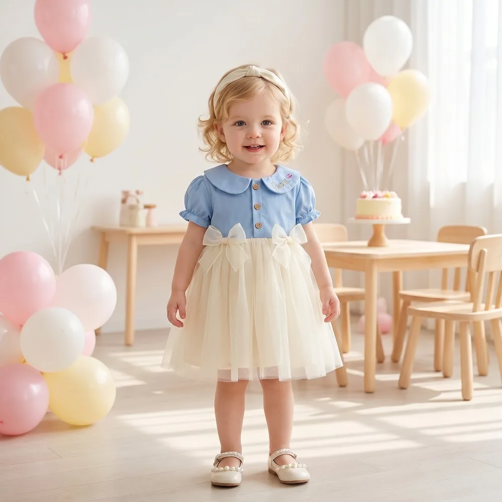 Vestido de princesa veraniego para bebé niña con tul y mangas cortas - imagen 2