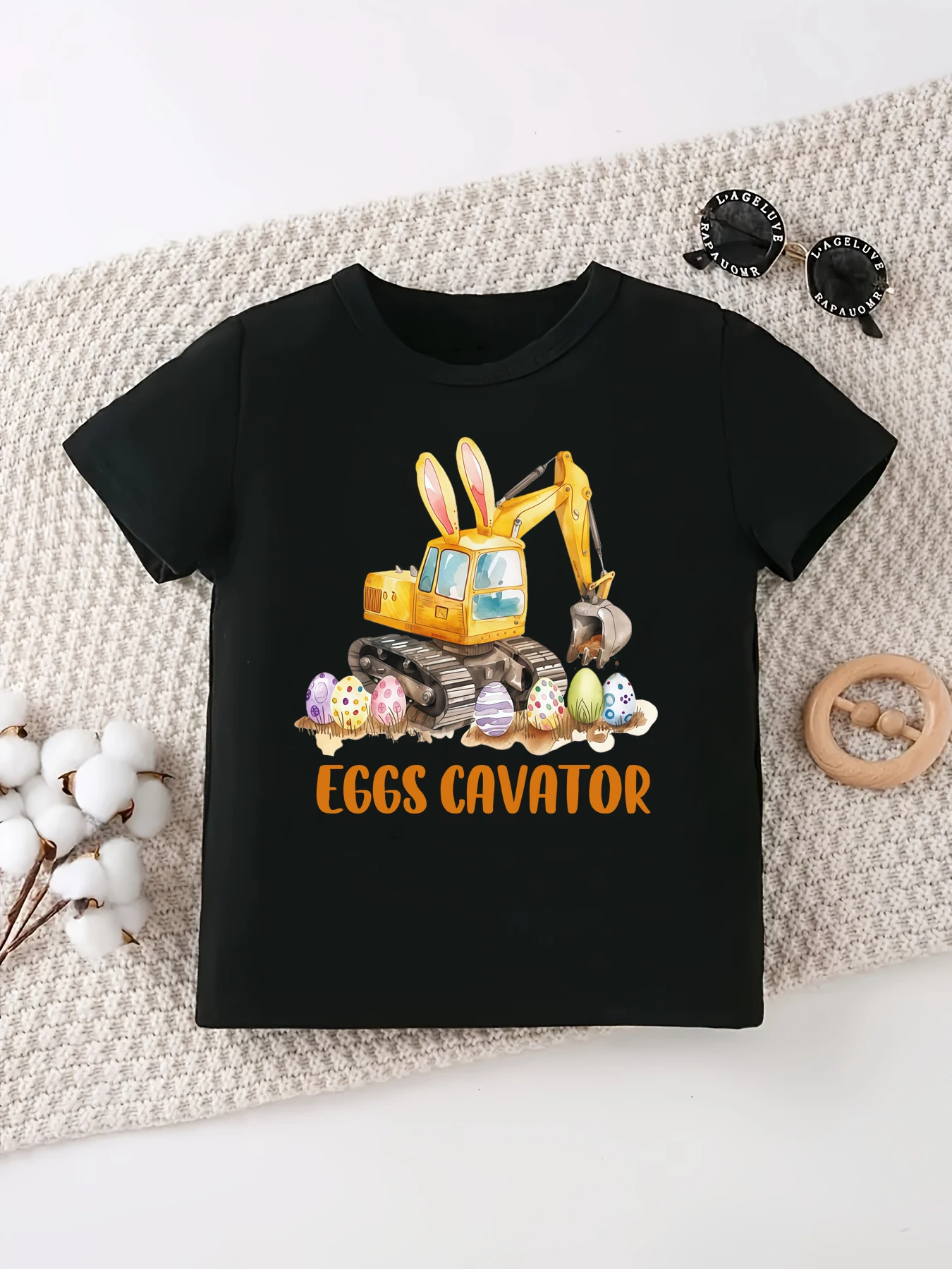 Camiseta infantil manga corta Pascua con estampado de excavadora - imagen 2