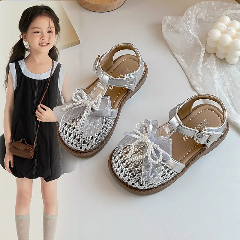 Sandalias de playa para niña estilo coreano con lazo antideslizantes