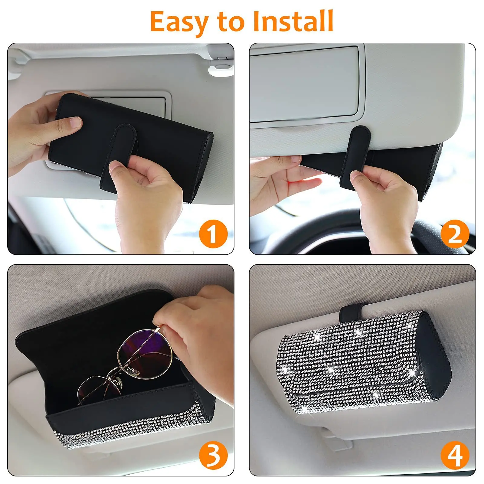 Estuche organizador para gafas solares de coche con pedrería