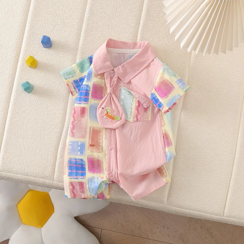 Mono de verano a cuadros ligero de manga corta para bebé niño