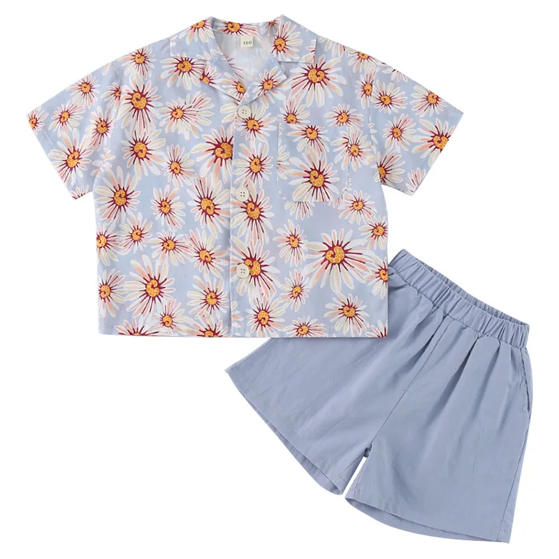 Conjunto infantil algodón camisa pantalón corto transpirable - imagen 3