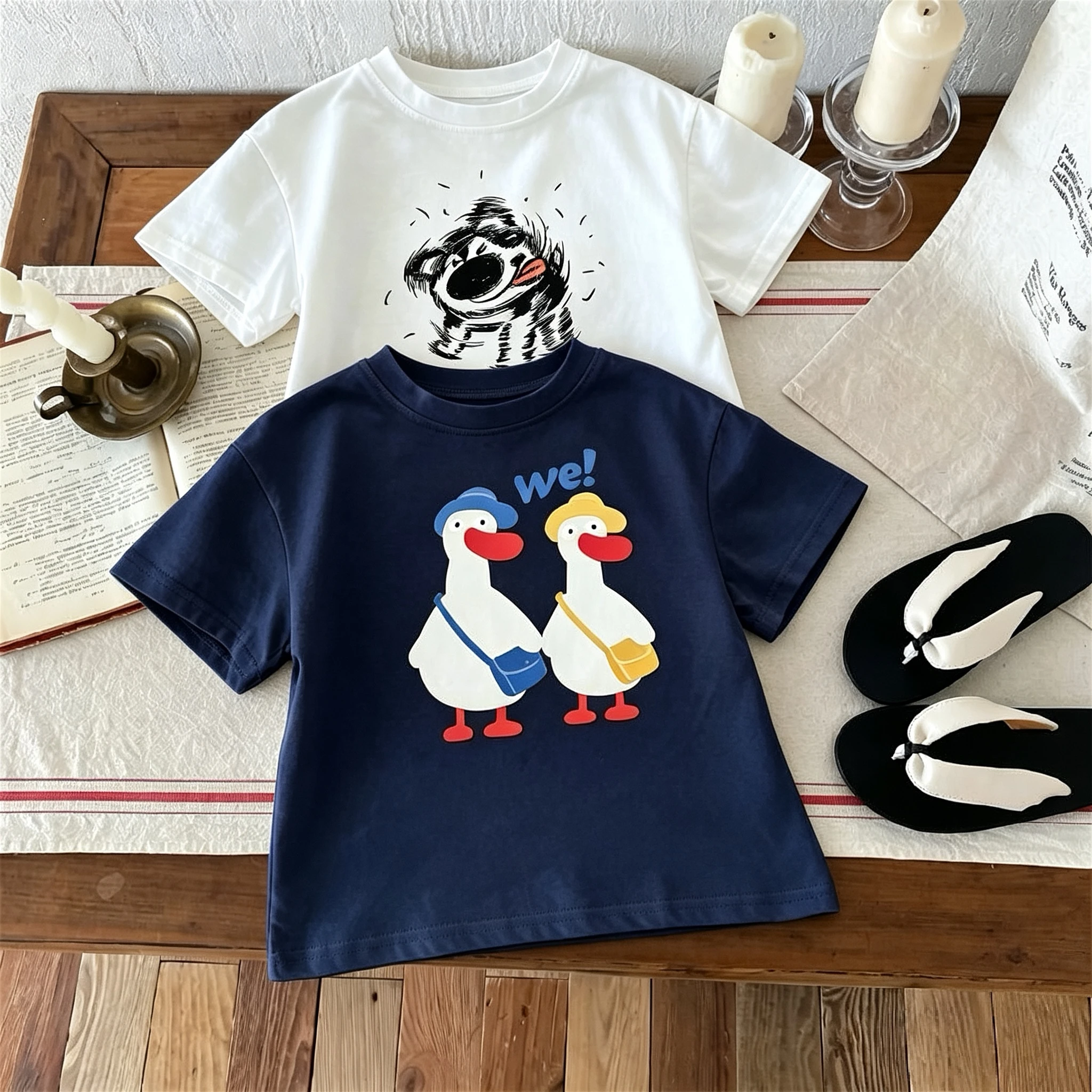 Camiseta niño cuello redondo holgada de verano estilo coreano