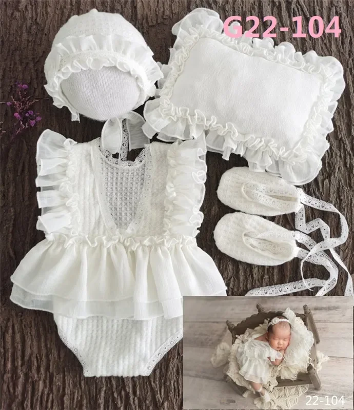 Accesorios fotografía recién nacido: sombrero y pelele de encaje - imagen 5