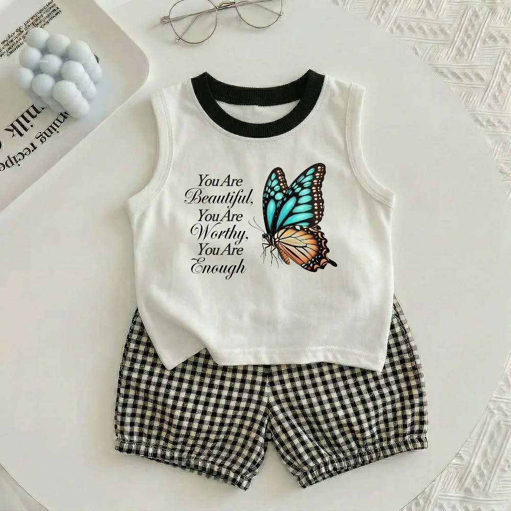 Conjunto de verano niña chaleco sin mangas y shorts a cuadros - imagen 4