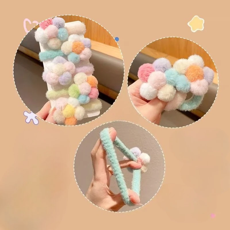 Diademas de flores de peluche para niñas con lazos y elástico - imagen 3