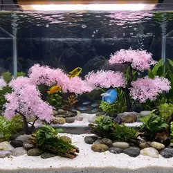 Árbol de cerezo artificial realista para acuario con flores