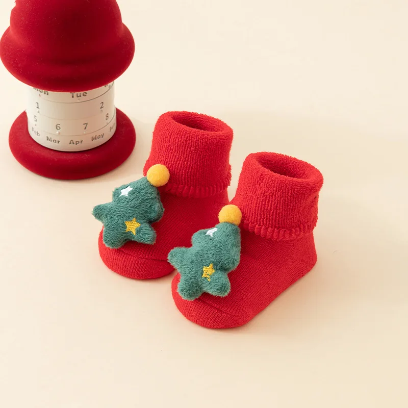 Calcetines bebé punto cálidos Papá Noel, muñeco de nieve y ciervo - imagen 4